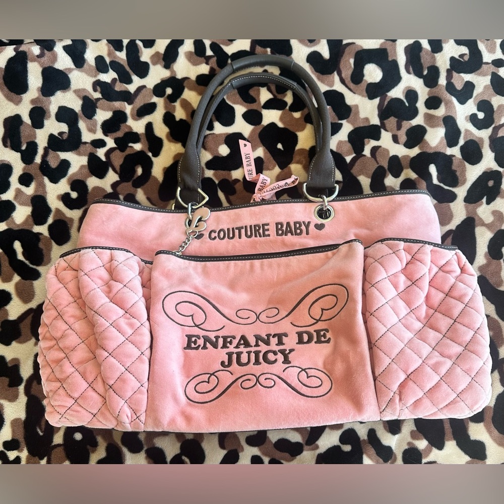 Juicy Couture Pink and Brown Quilted Baby Bag